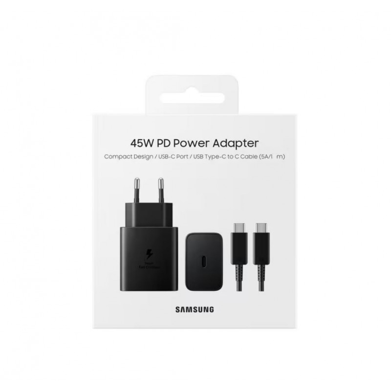 Chargeur Samsung 45W avec câble USB-C vers USB-C chargeur original EP-T4511- noir