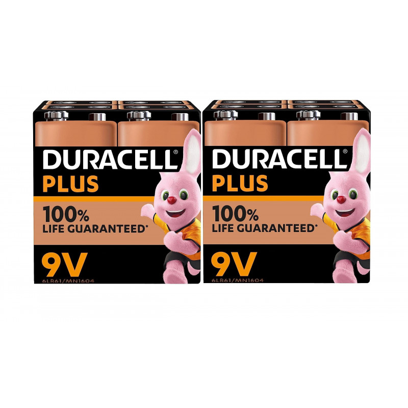 8 x Duracell 9 V Plus (2 ampoules de 4 batteries) 8 piles (6LR61/MN1604) 8