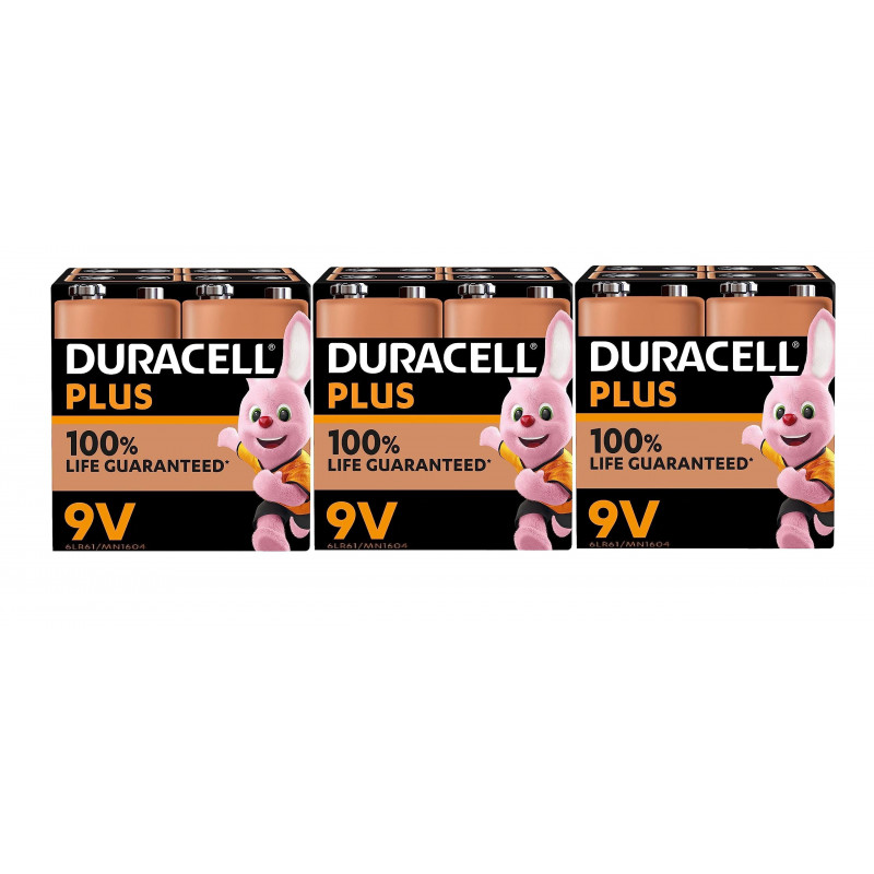 12 x Duracell 9 V Plus (3 ampoules de 4 batteries) 12 piles (6LR61/MN1604) 12