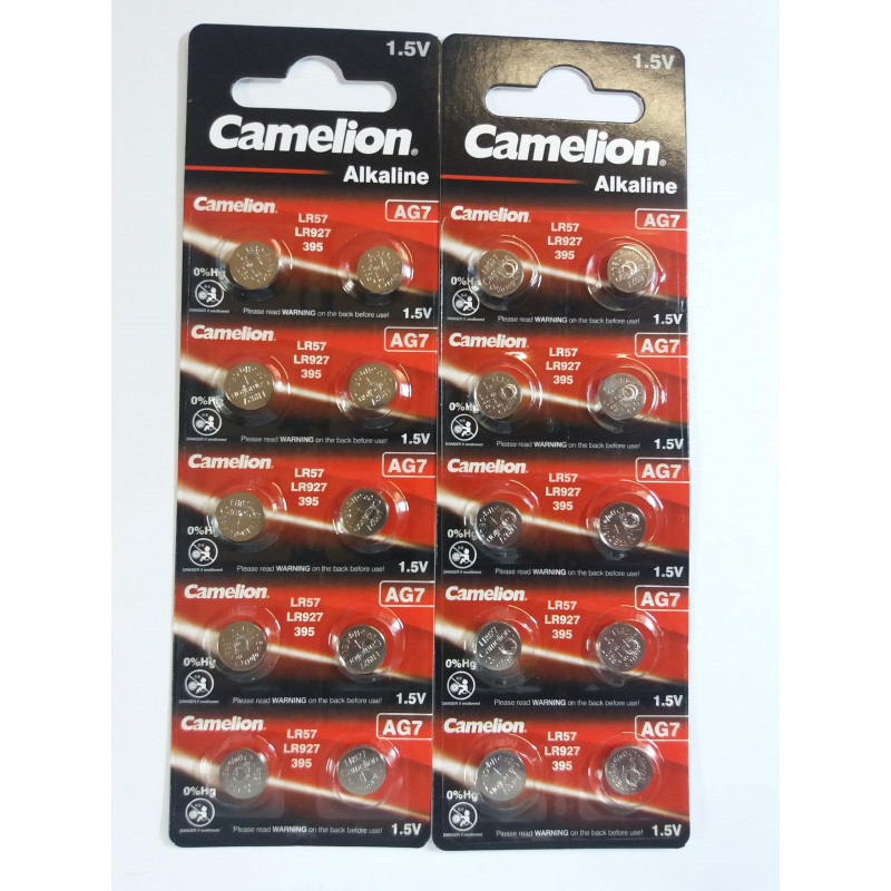 Lot de 20 piles bouton AG7 LR57 195 395 GP91A SR927W CAMELION
