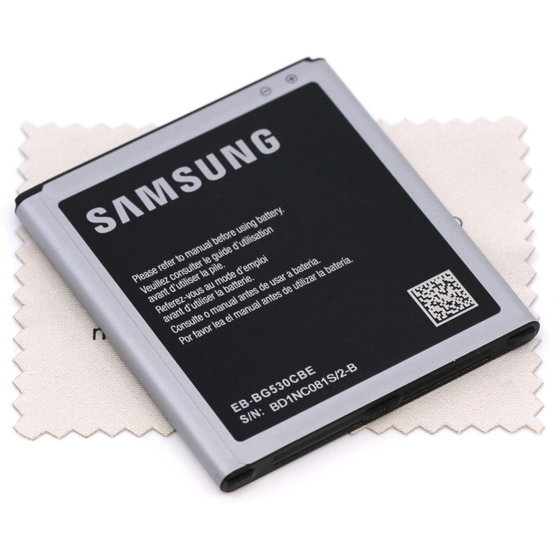 Batterie pour d'origine Samsung EB-BG530 LiIon pour Samsung J3 2016 (J320F), Galaxy Grand Prime (G530F) avec Chiffon de Nettoyag