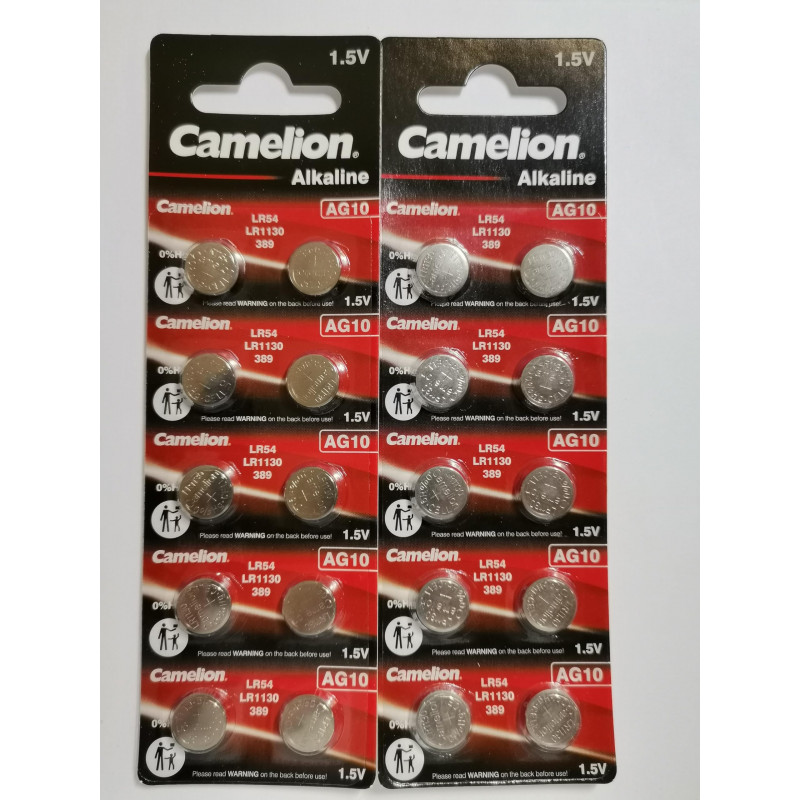 Camelion Lot de 20 piles bouton AG10 LR54 389 GP62A SR1130W