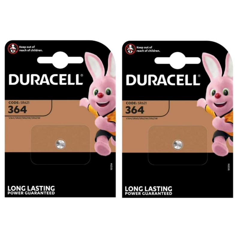 DURACELL Lot de 2 Piles oxyde Argent pour Montres Watch 364 (SR60) 1,5 Volt