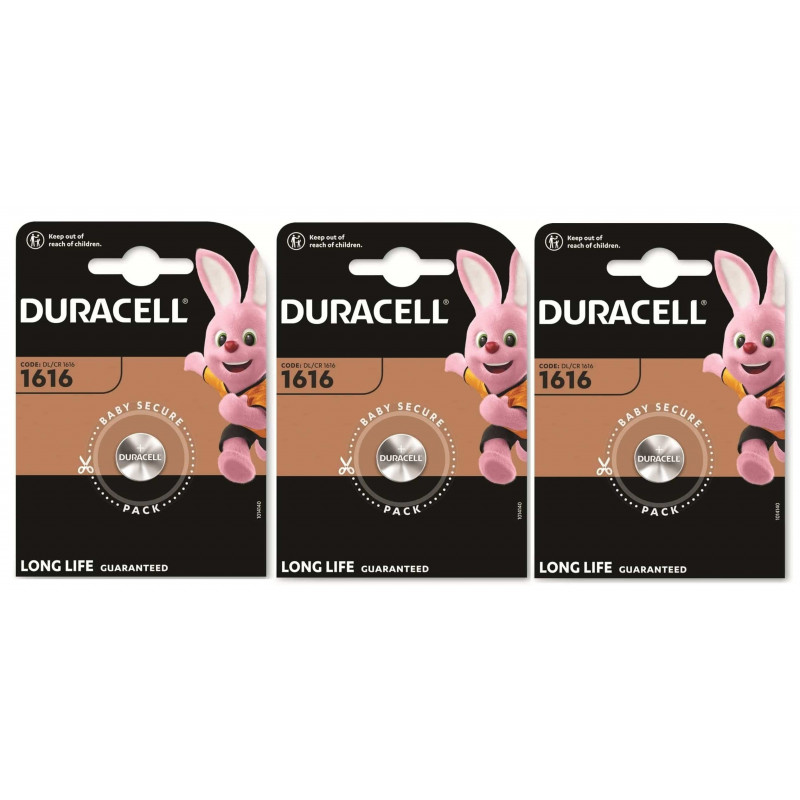3 piles Duracell 1616 Lithium (3 ampoules de 1 batterie) 3