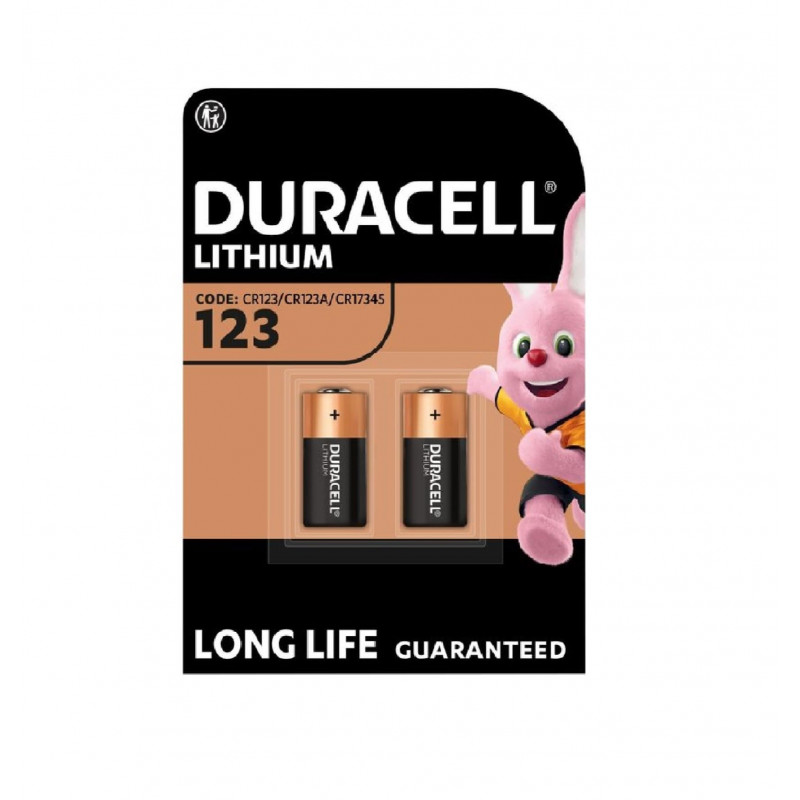 2 piles Duracell 123 batteries au lithium (1 ampoule de 2 batteries) 2 piles (CR123 / CR123A / CR17345) 2