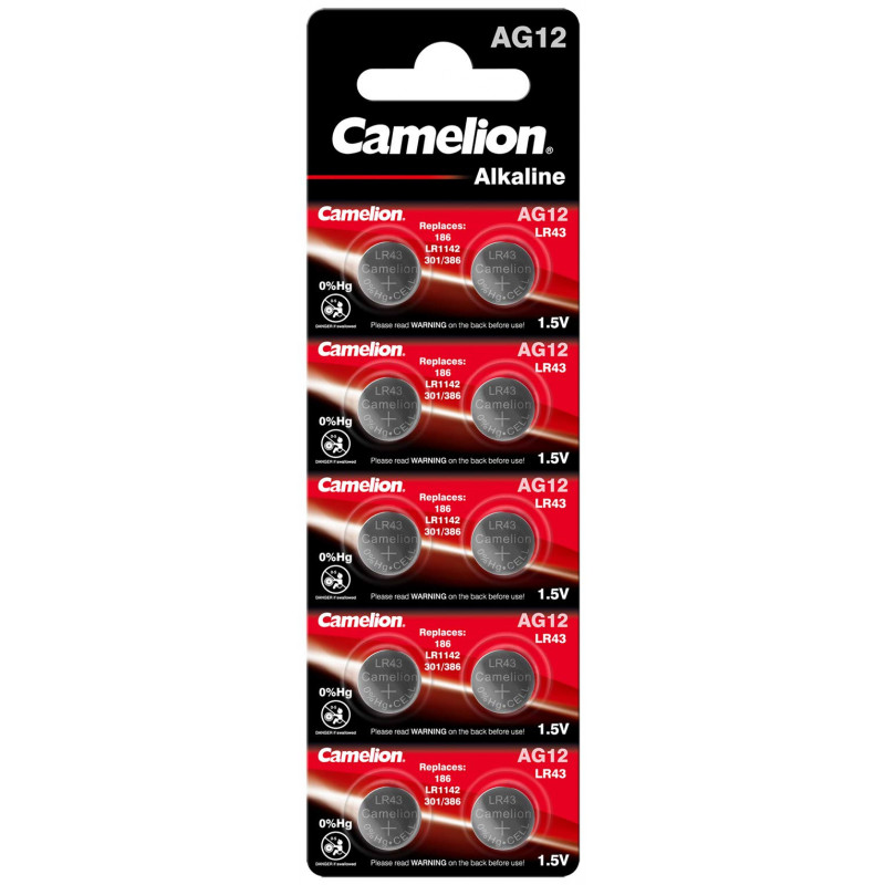 Camelion AG 12/LR43/LR1142/386/BP10 Blister de 10 Piles Multicolore/10 Unité (Lot de 1)