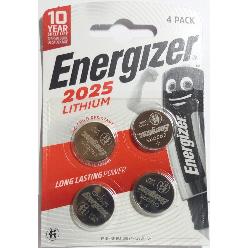 4 x Energizer CR2025 Coin Battery Batteries Lithium 3V for Watches Torches Keys