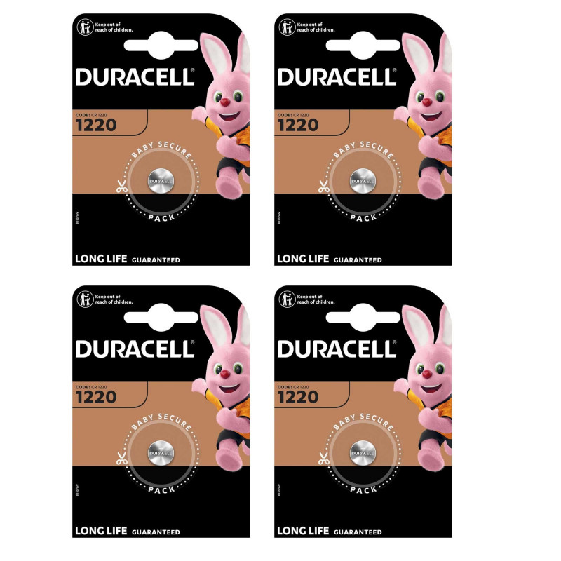 Duracell CR1220 Lot de 4 piles bouton Lithium 3 V