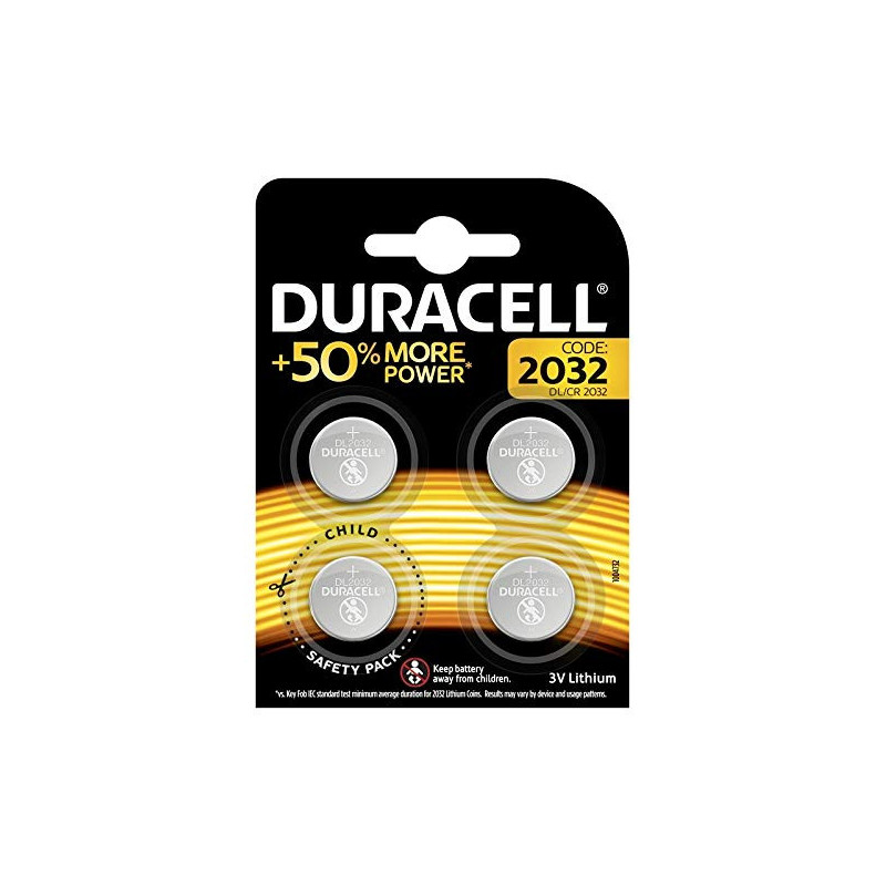 Duracell Piles Bouton au Lithium 2032 de 3 V, Lot de 4