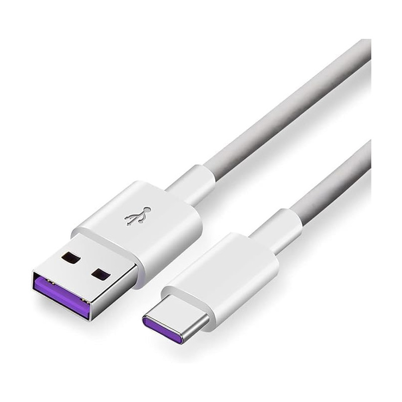 Câble Supercharge rapide HL1289 Type C (5A) pour Huawei P20, P20 Pro, P10, P10 Plus. Blanc Blanc