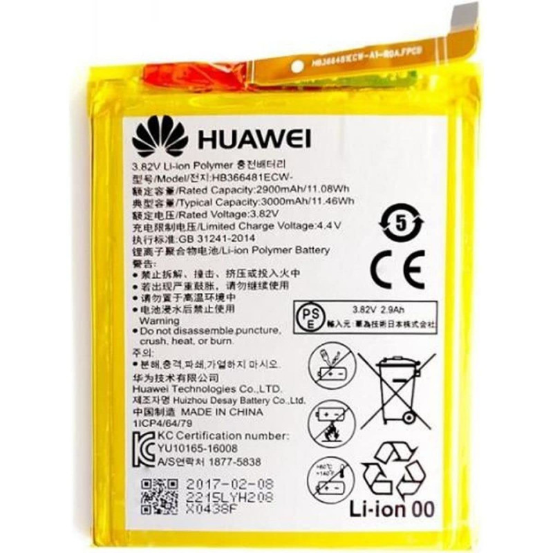 Batterie pile d'origine Huawei P9 hb366481ecw eva-l09 2900 mAh OEM interne bulk