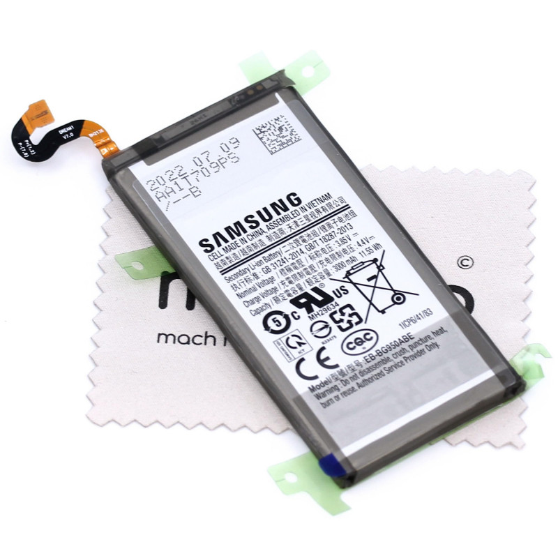 Batterie pour d'origine Samsung pour Samsung Galaxy S8 (G950F) EB-BG950ABE avec Chiffon de Nettoyage mungoo argenté