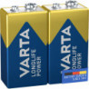 VARTA Piles Bloc 9V, lot de 2, Longlife Power, Alcalines, pour détecteurs de fumée, alarmes incendie, microphones Bleu/Gris/2 Un