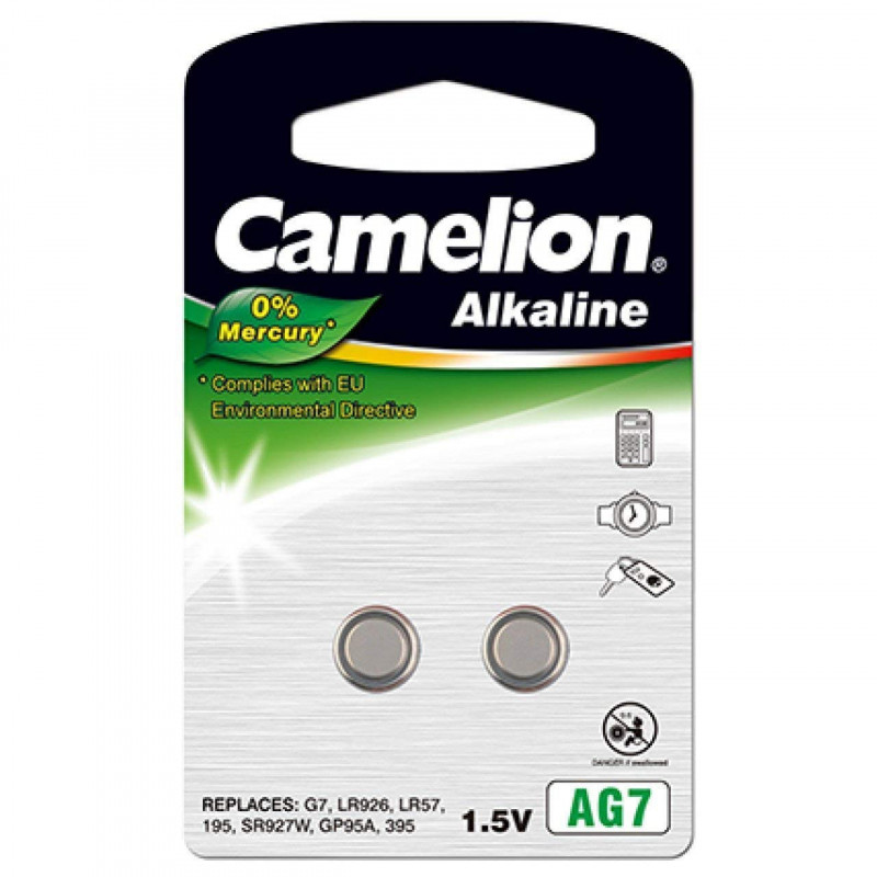 Camelion 12000207 Pack de 2 Piles Bouton Alkaline AG7/LR57/LR926/395 1,5 V Multicolore/2 Unité (Lot de 1)