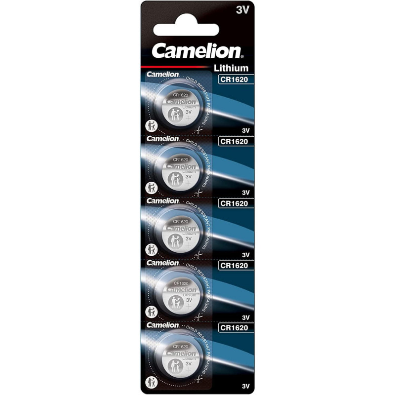 Camelion 13005620 Lithium Knopfzelle CR1620, 3V, 5er Blister Bleu