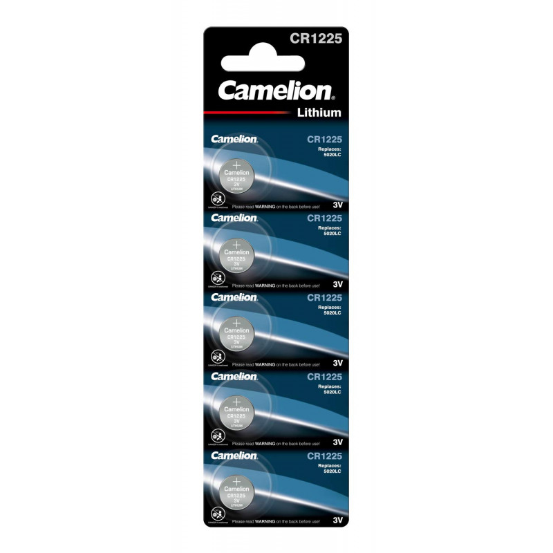 CAMELION - Lot de 5 piles lithium CR1225 acier inoxydable/5 Unité (Lot de 1)