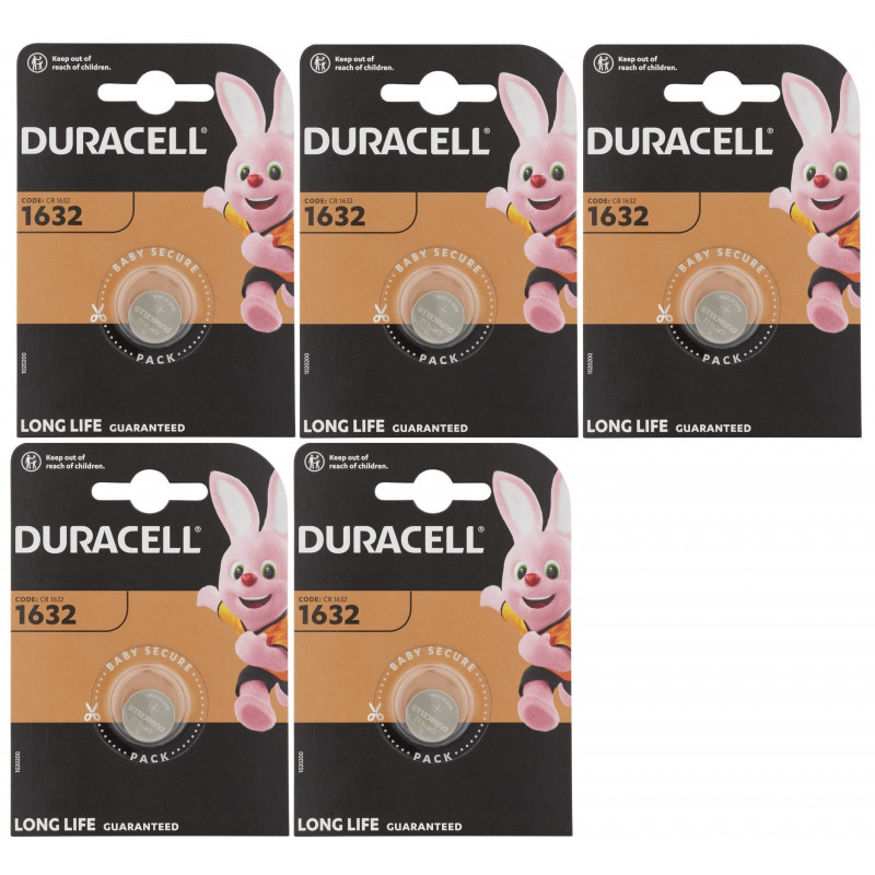 5 piles Duracell 1632 Lithium (5 ampoules de 1 batterie) 5