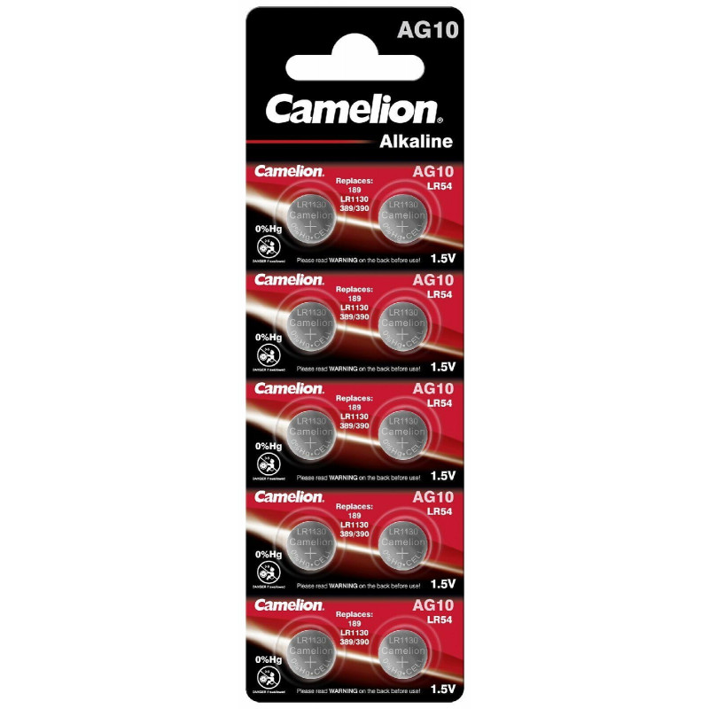 Camelion AG10 /LR1130/389/390/LR54 Blister de 10 Piles 0% de Mercure