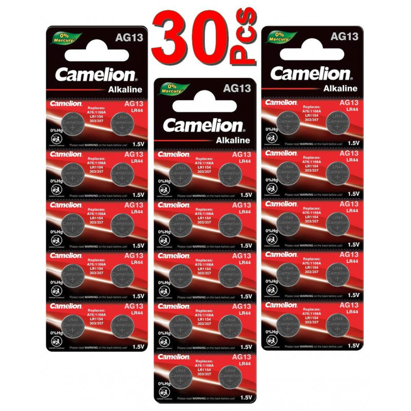 LOT en Paquet 30 Piles Bouton alcaline AG13 LR44/LR1154/1166A/A76/357/303, Montres, calculatrices, caméras, pointeurs sans Mercu