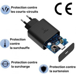 Chargeur 45W Super Charge Rapide pour Samsung Galaxy S23/S22/S21 Ultra/S20/S20+/Note 20/10/9/8/A73/A53/A52/S10/S9 Prise Secteur