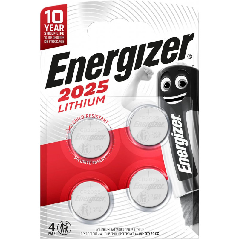 Pile bouton Energizer Lithium 2025, pack de 4