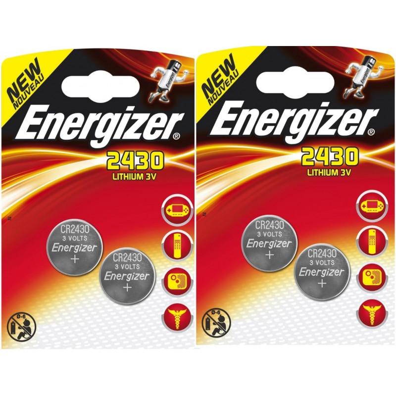 Pack of 4 Energizer CR2430-2 Batteries Blister Pack of 2 Lithium 3 V