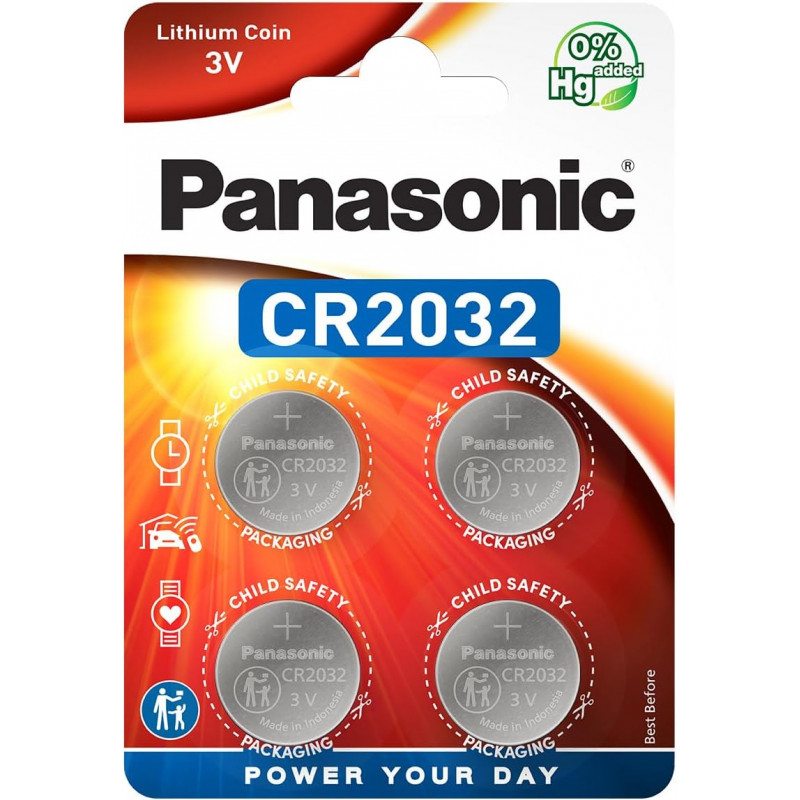 Panasonic – Lot de 4 piles bouton CR2032 3V